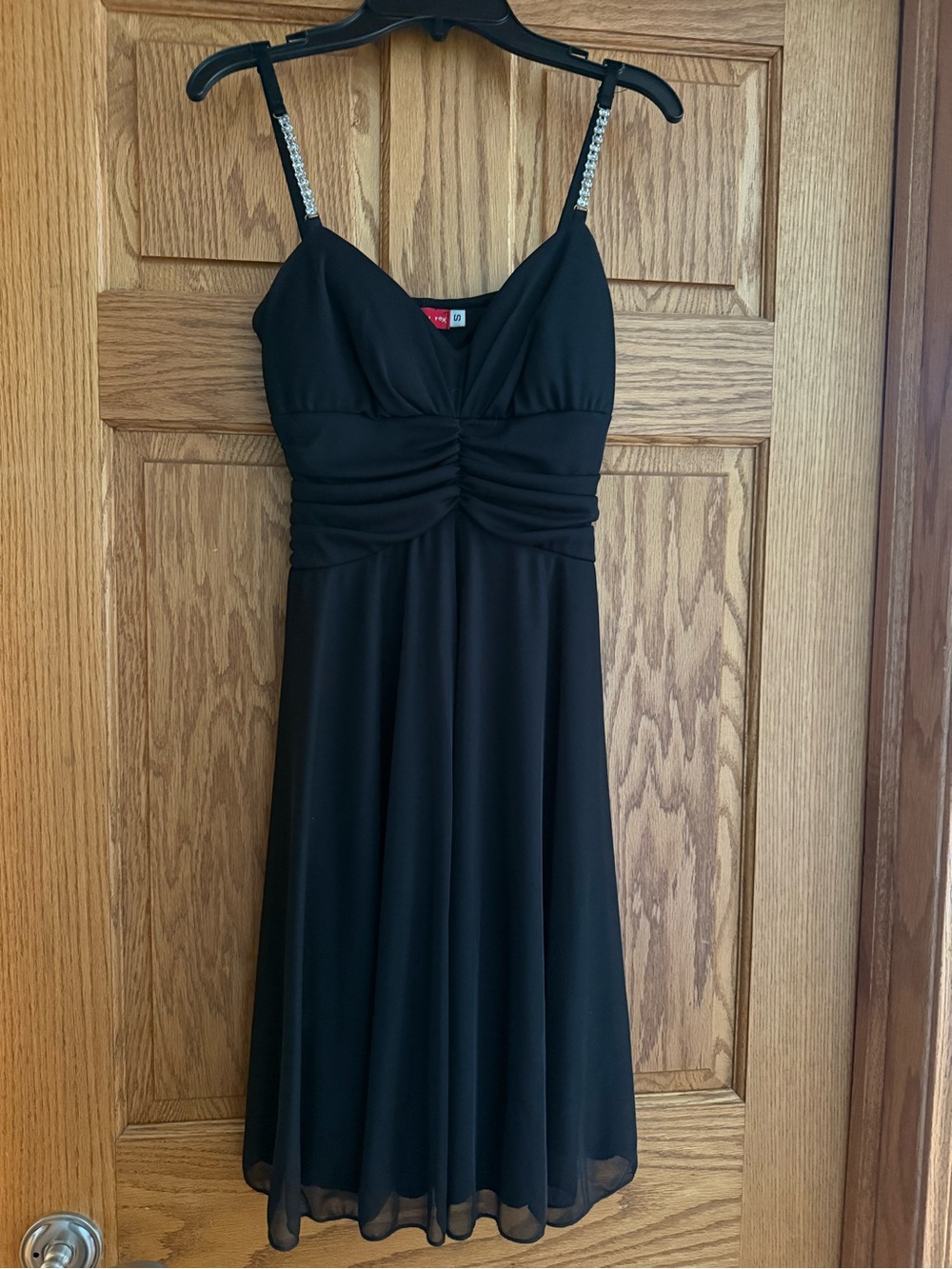 Black Spaghetti-Strap Evening Dress with Embellished Straps